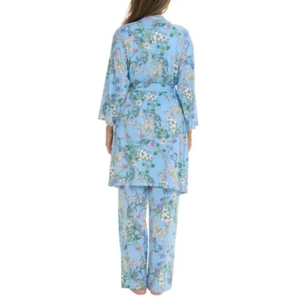 New Flora Nikrooz Women's 3-piece Pajama Robe Set Blue Floral Medium (8-10) - Picture 9 of 12